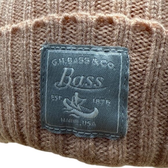 Womens Ribbed Knit Peach GH Bass and Co Beanie Hat With Faux Fur Pom One Size - Picture 4 of 8